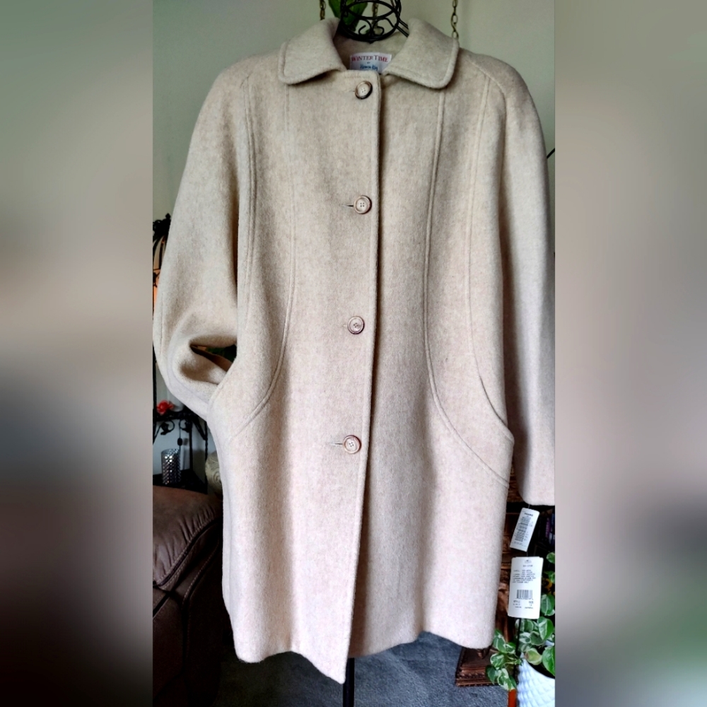 Herman Kay Winter Time Wool Coat Vintage Oatmeal NWT SZ 18